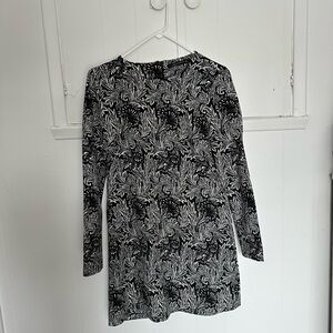Zara Black and White Floral Long Sleeve Dress